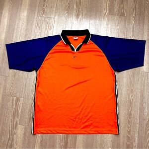 VINTAGE Nike Polo Shirt Mens Extra Large Orange Blue Center Swoosh Jersey 90s